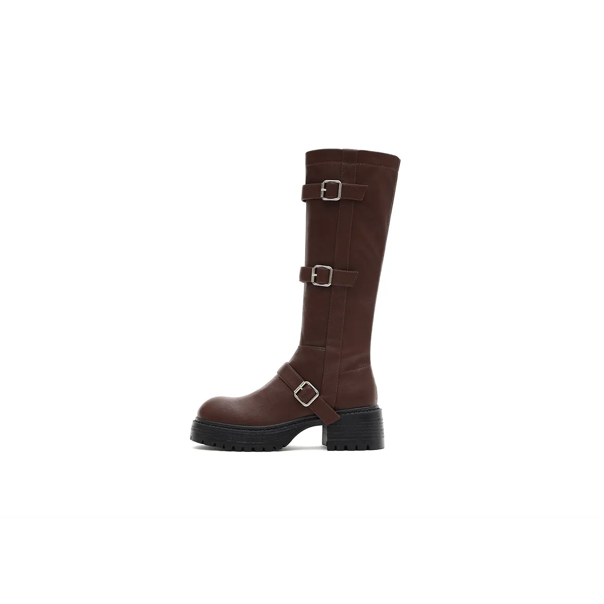 Mid-Calf Leather Boots with Buckles