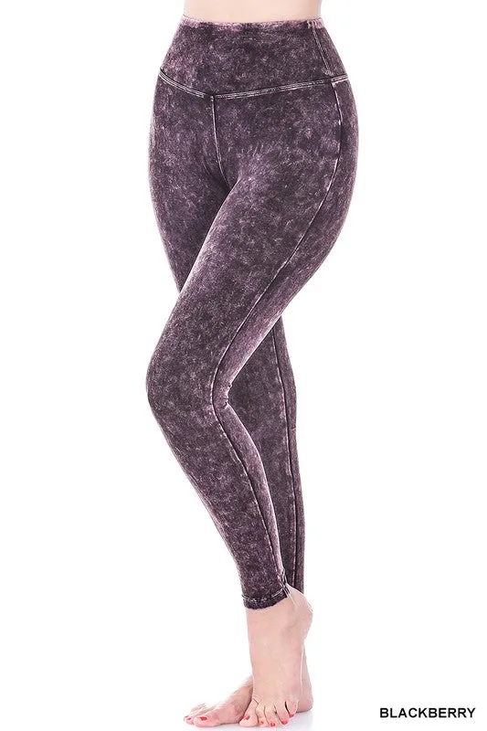 Mineral Washed Wide Waistband Yoga Leggings