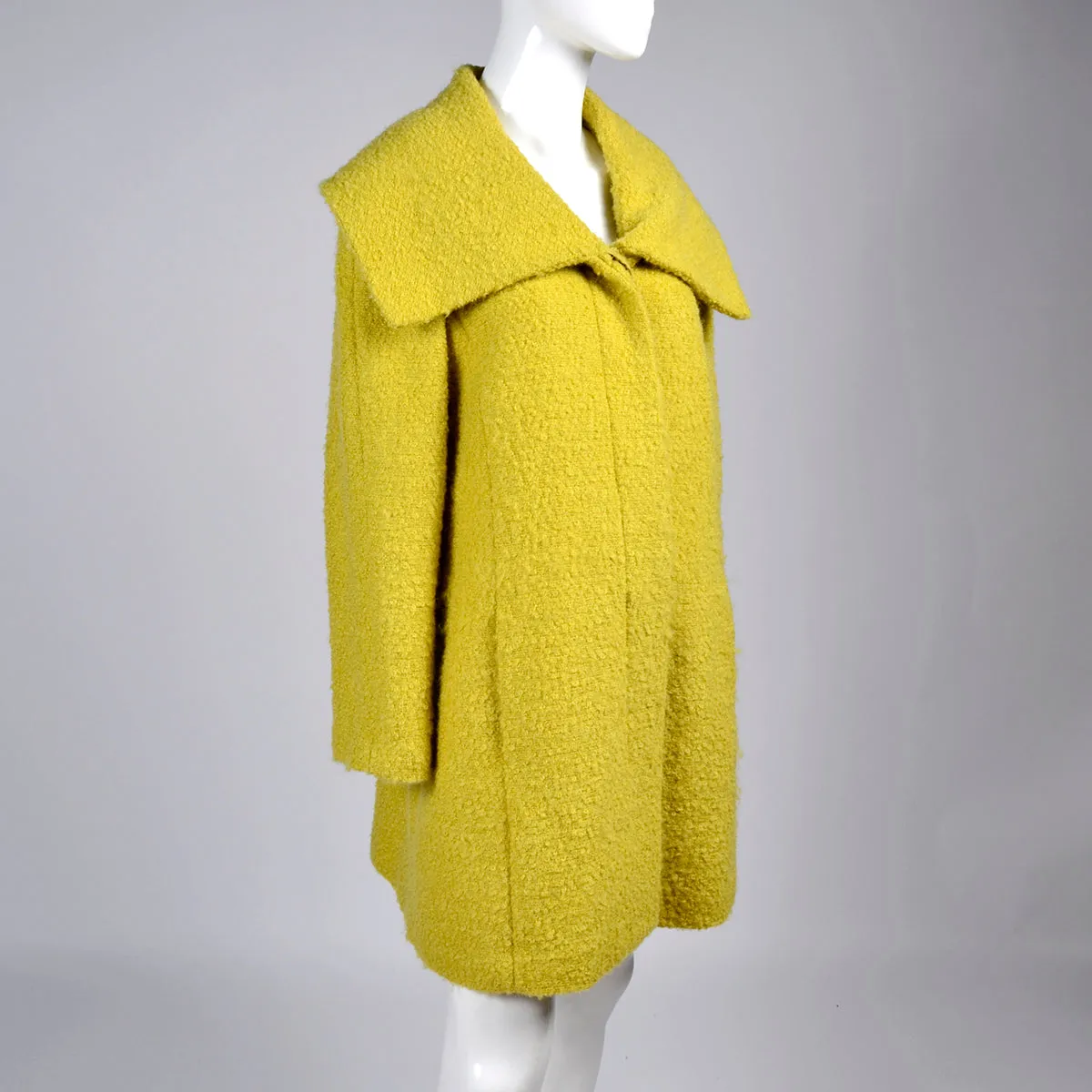 Mod 1960's Chartreuse Wool Swing Coat With Large Collar