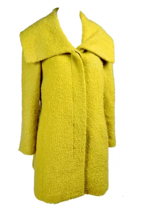 Mod 1960's Chartreuse Wool Swing Coat With Large Collar