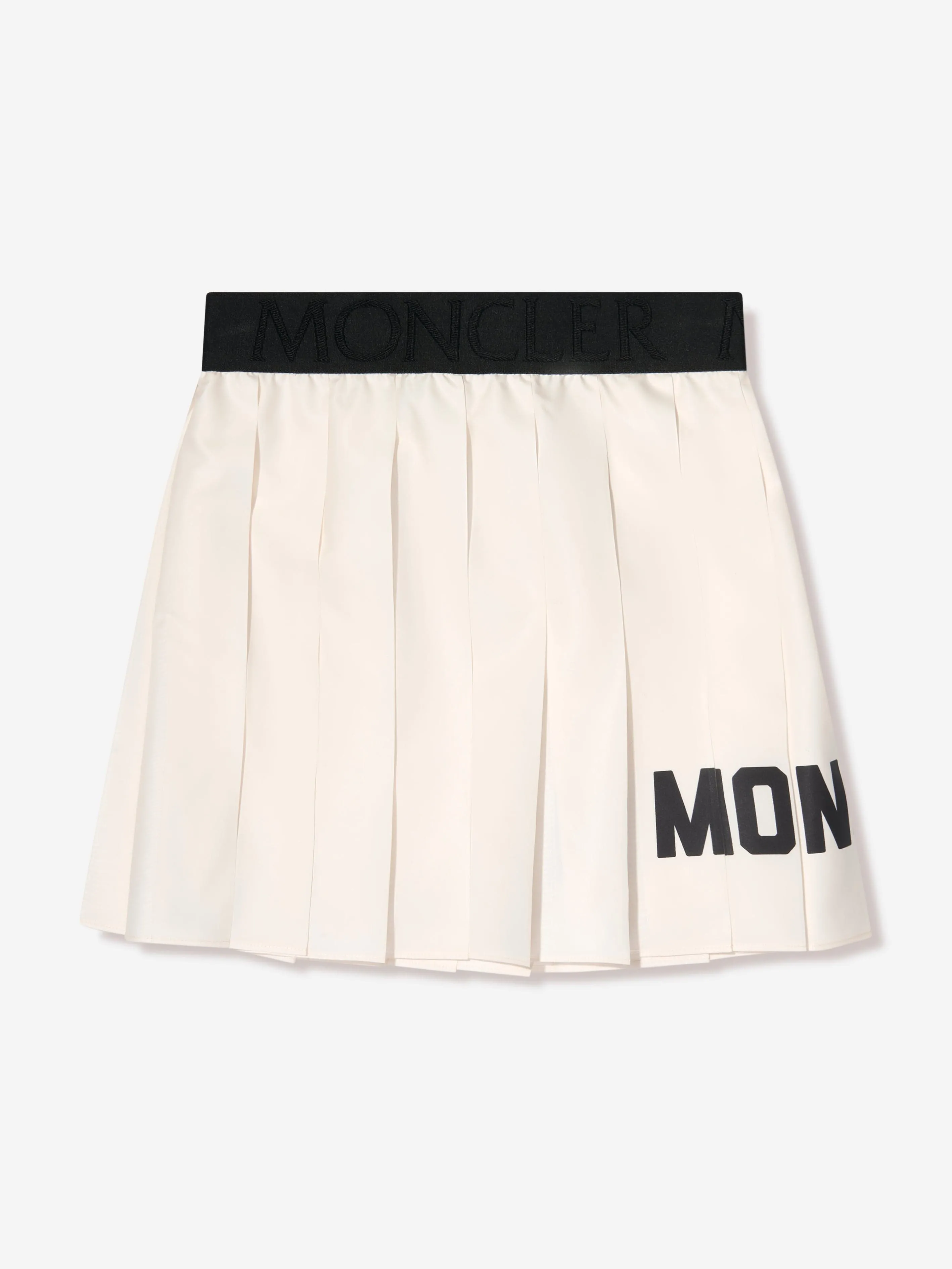 Moncler Enfant Girls Pleated Logo Skirt in Ivory