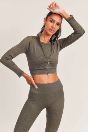 Mono B Cropped Raglan Athleisure Ribbed Jacket