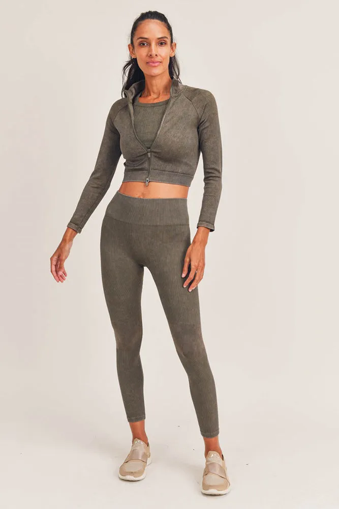 Mono B Cropped Raglan Athleisure Ribbed Jacket