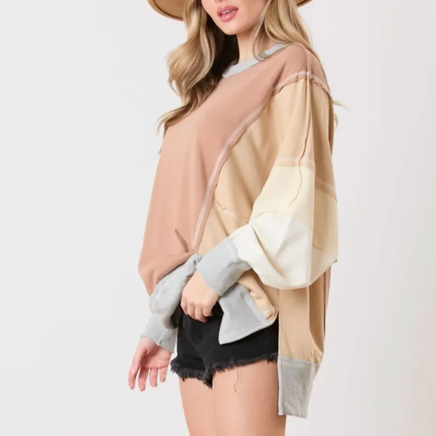 Mountain Side Color Block Oversized Sweater Top