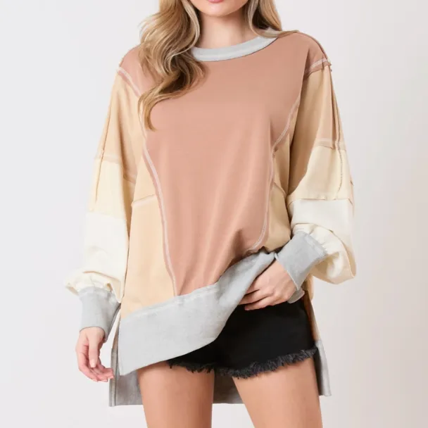 Mountain Side Color Block Oversized Sweater Top