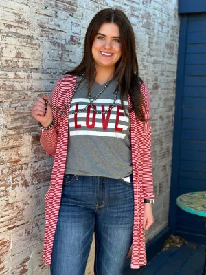 Natalie Red Striped Cardigan by Texas True Threads