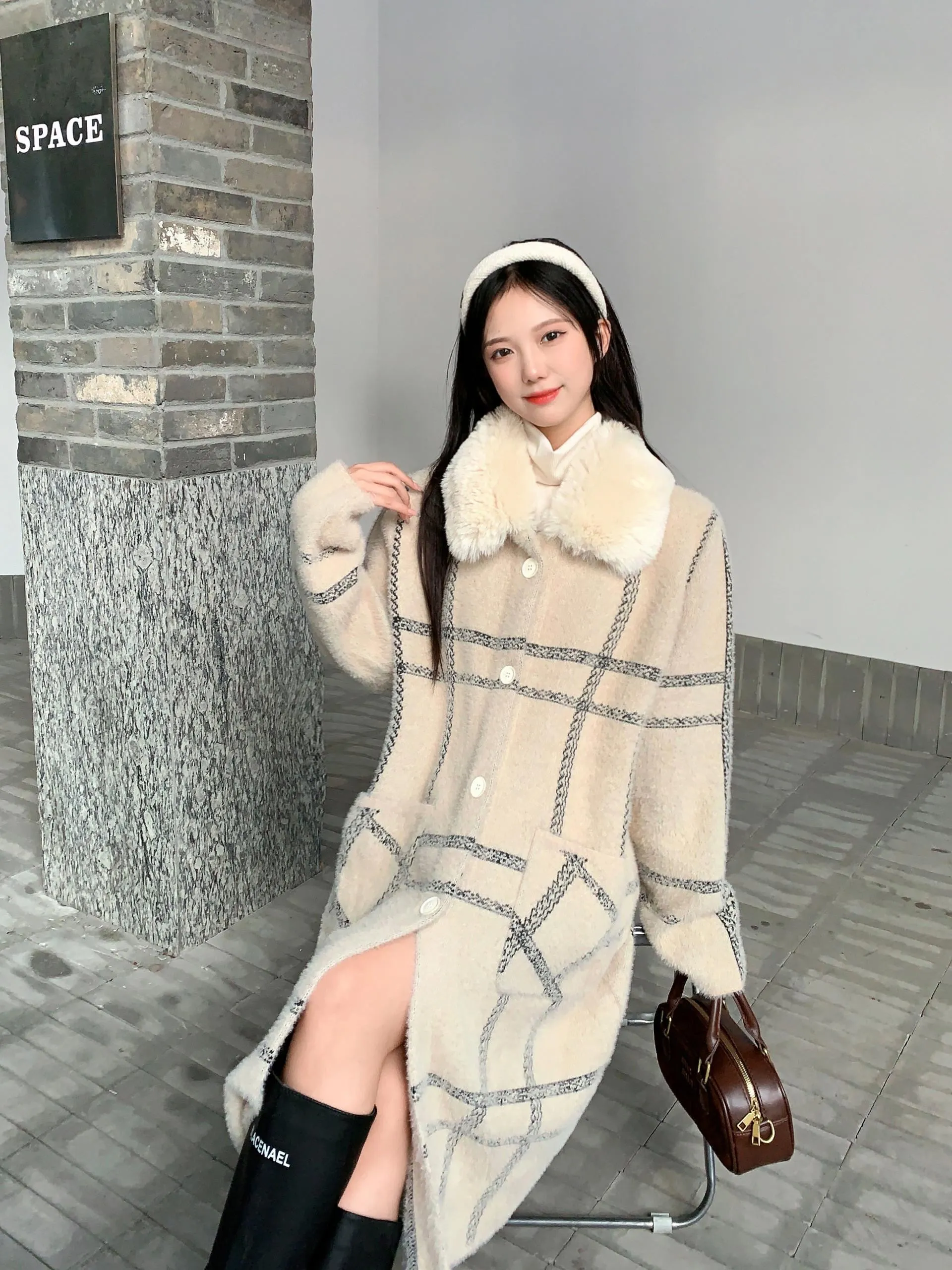 Noelia Woolen Long Luxe Overcoat with Fur