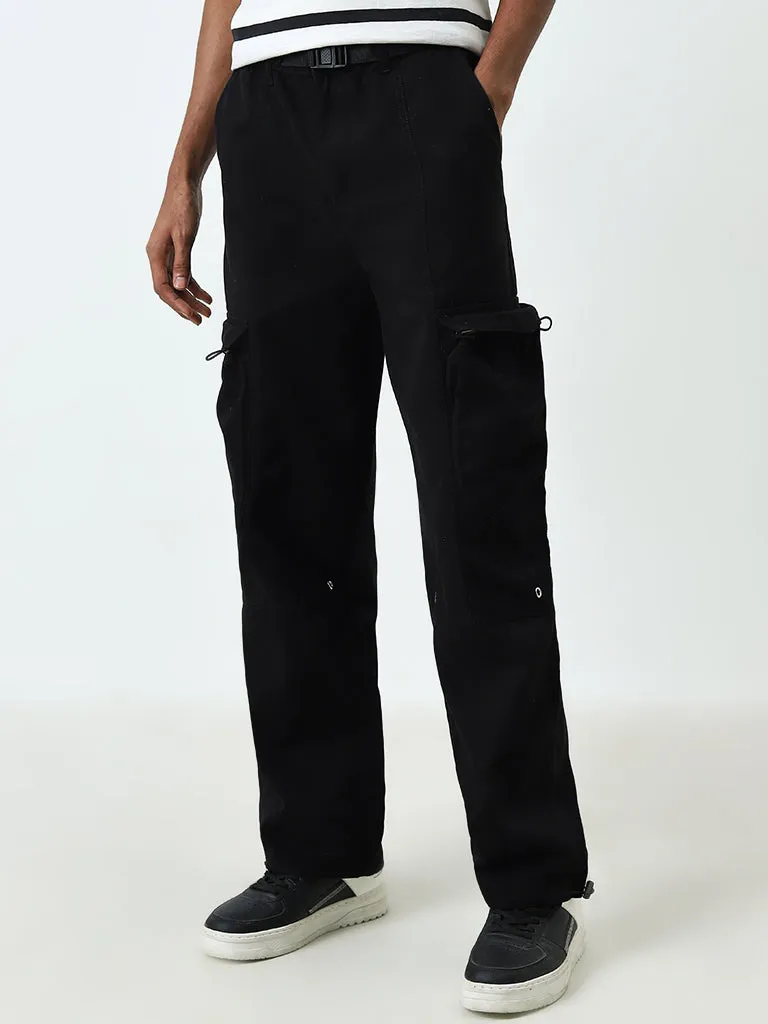 Nuon Black Cargo-Style Relaxed-Fit Mid-Rise Cotton Chinos