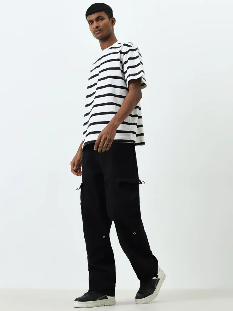 Nuon Black Cargo-Style Relaxed-Fit Mid-Rise Cotton Chinos