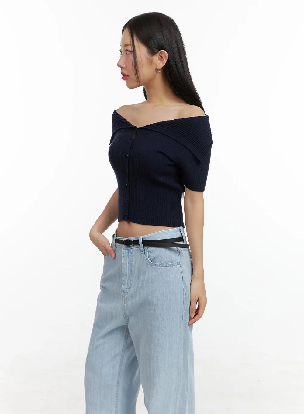 Off-Shoulder Ribbed Top OU407