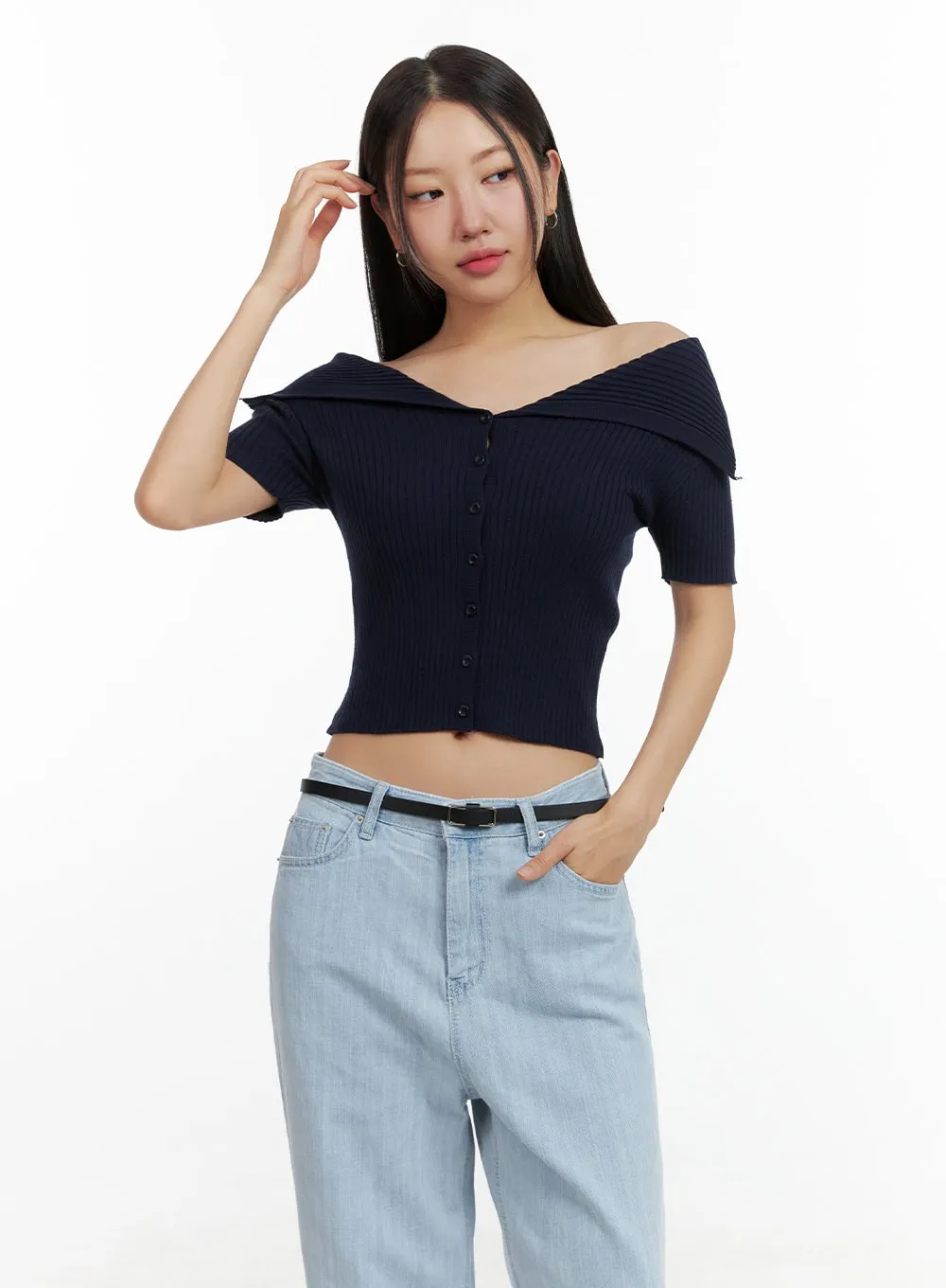 Off-Shoulder Ribbed Top OU407