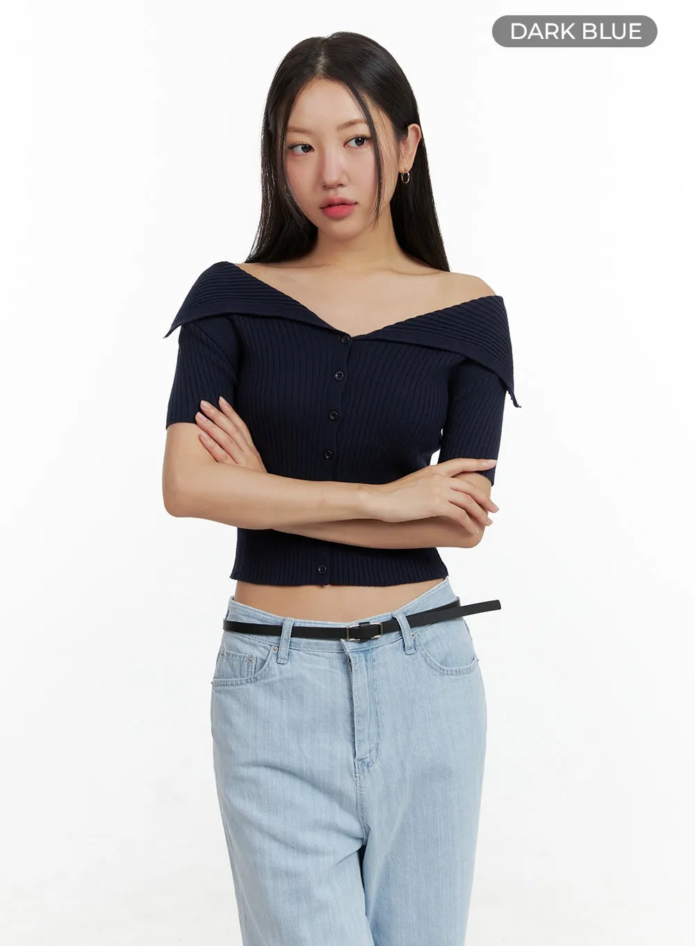 Off-Shoulder Ribbed Top OU407