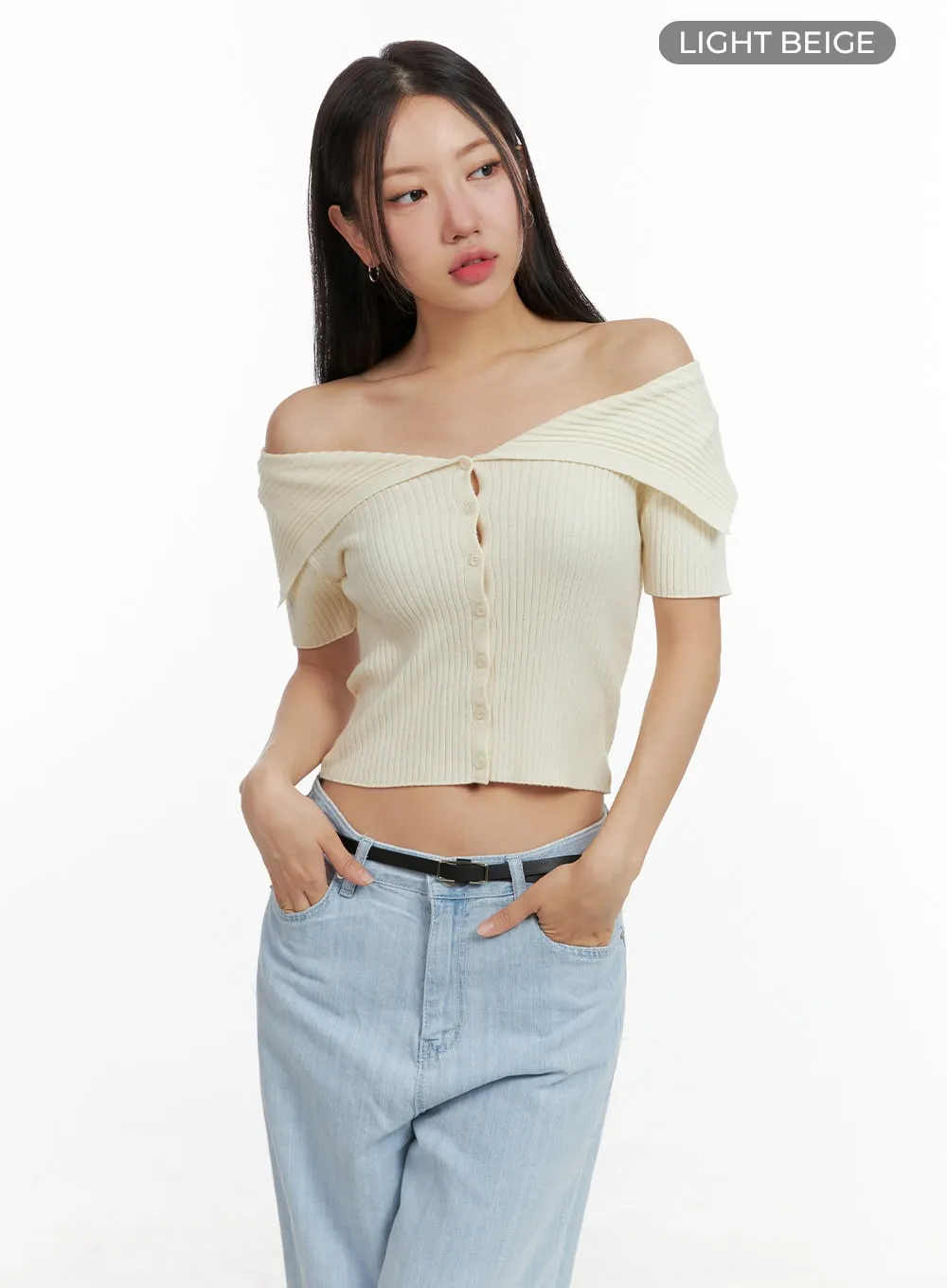 Off-Shoulder Ribbed Top OU407