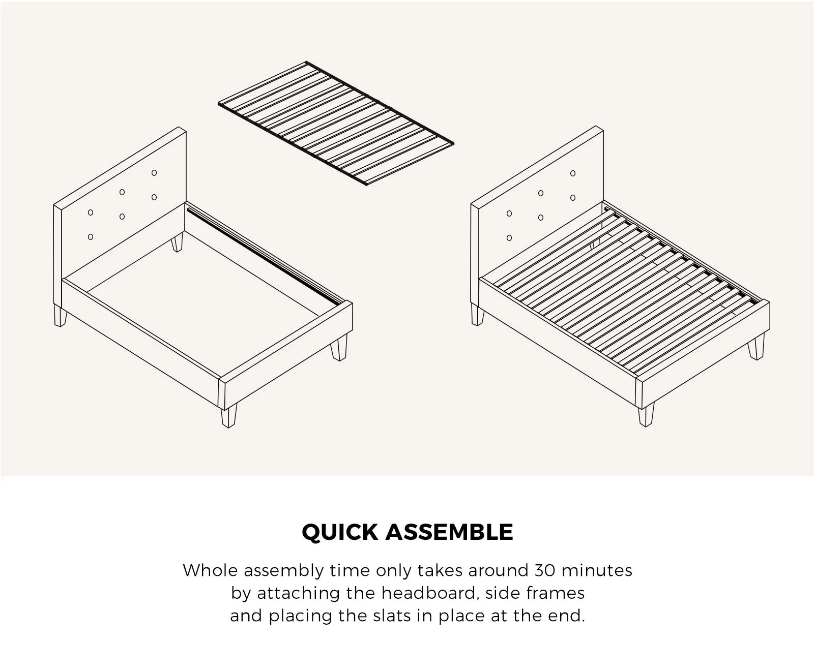 Oikiture Bed Frame Single Size Bed Platform White Boucle