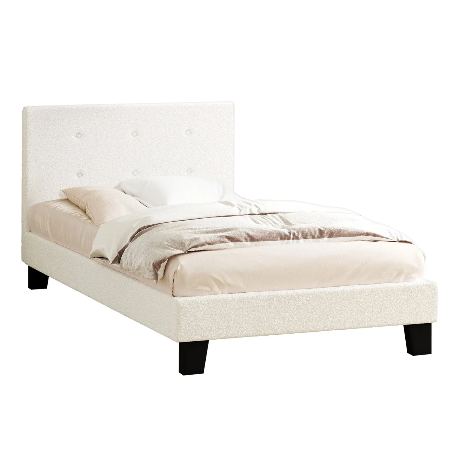 Oikiture Bed Frame Single Size Bed Platform White Boucle