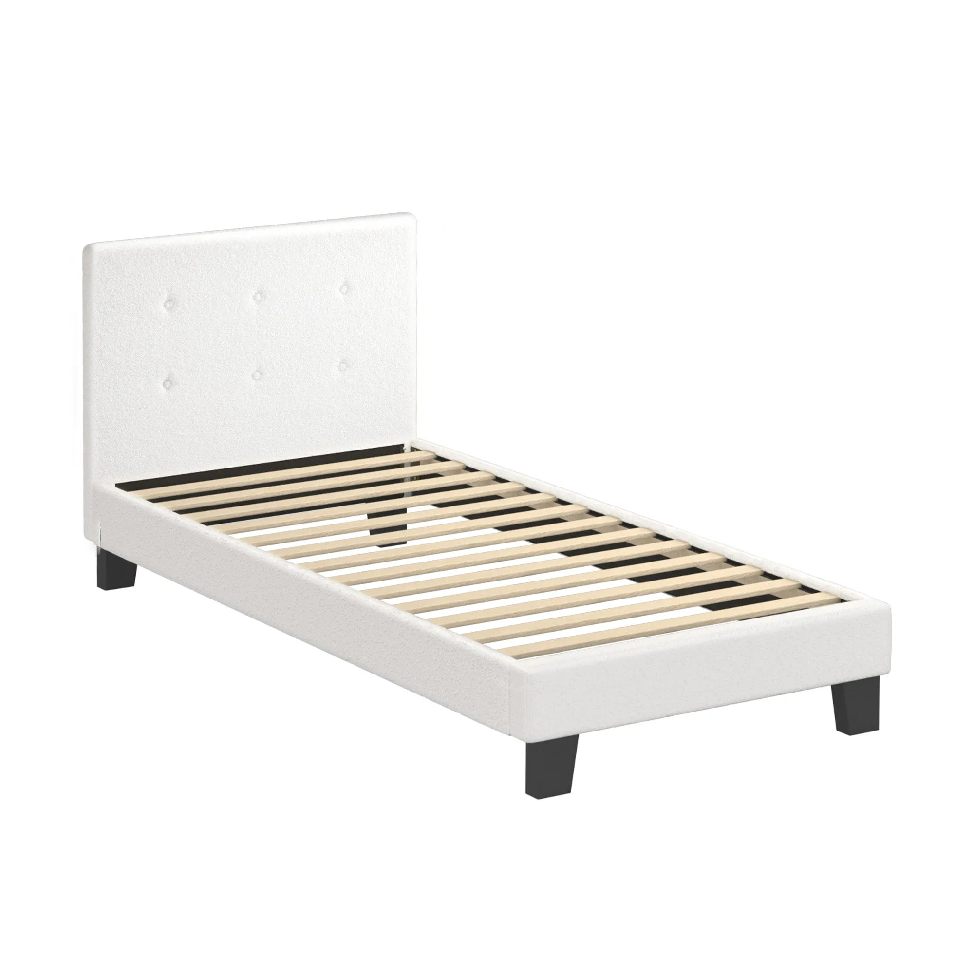 Oikiture Bed Frame Single Size Bed Platform White Boucle