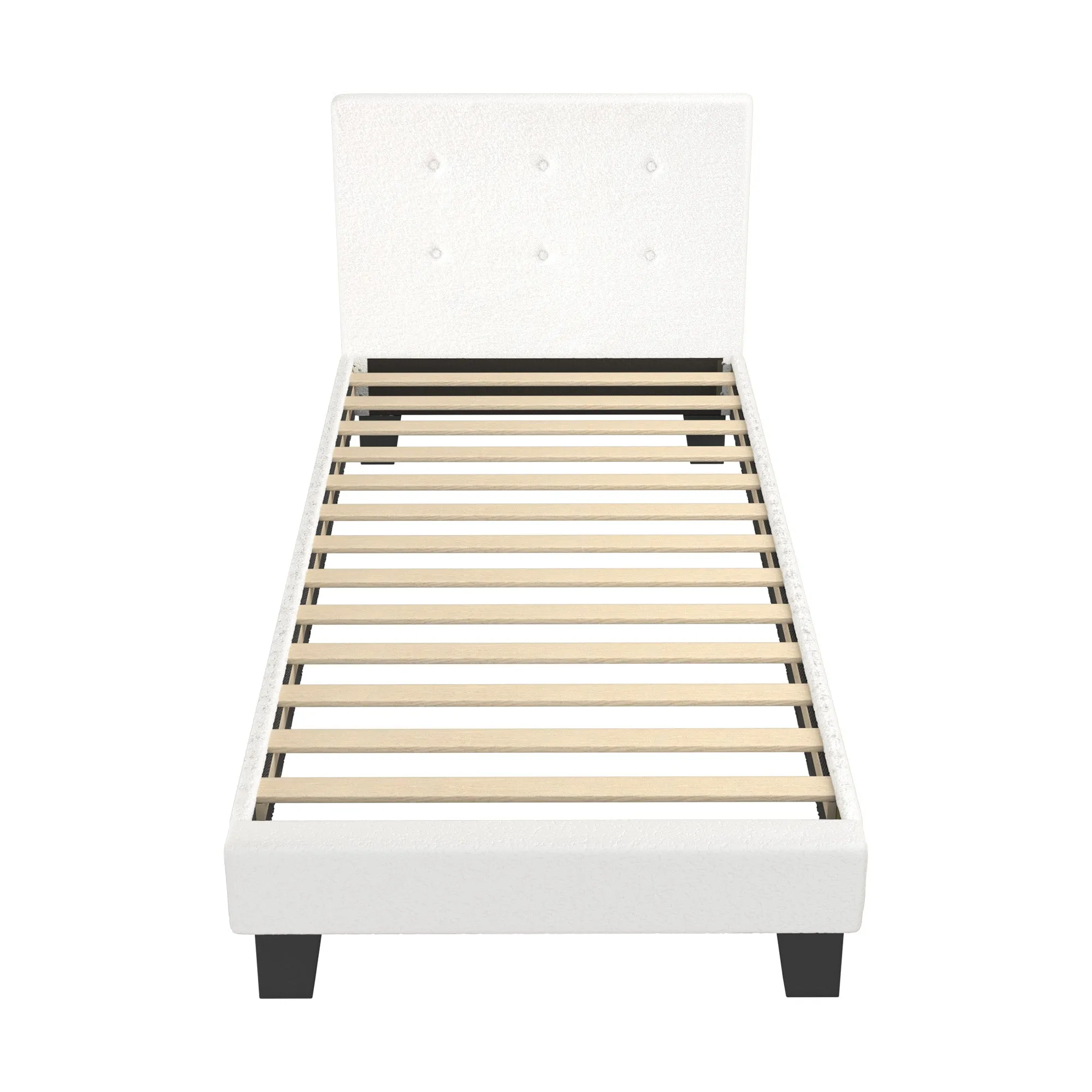 Oikiture Bed Frame Single Size Bed Platform White Boucle