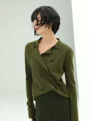 Olive Green Double Breasted Cardigan