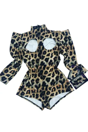 Open Bust Leopard Print Romper (Body Stickers Sold Separately)