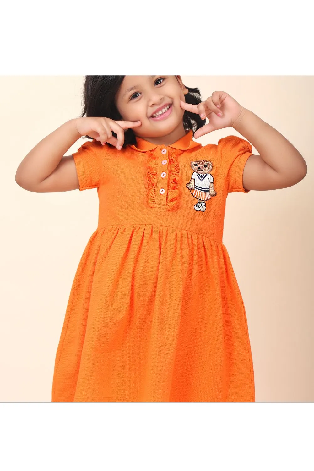 Orange Hand Embroidered Polo Bear dress