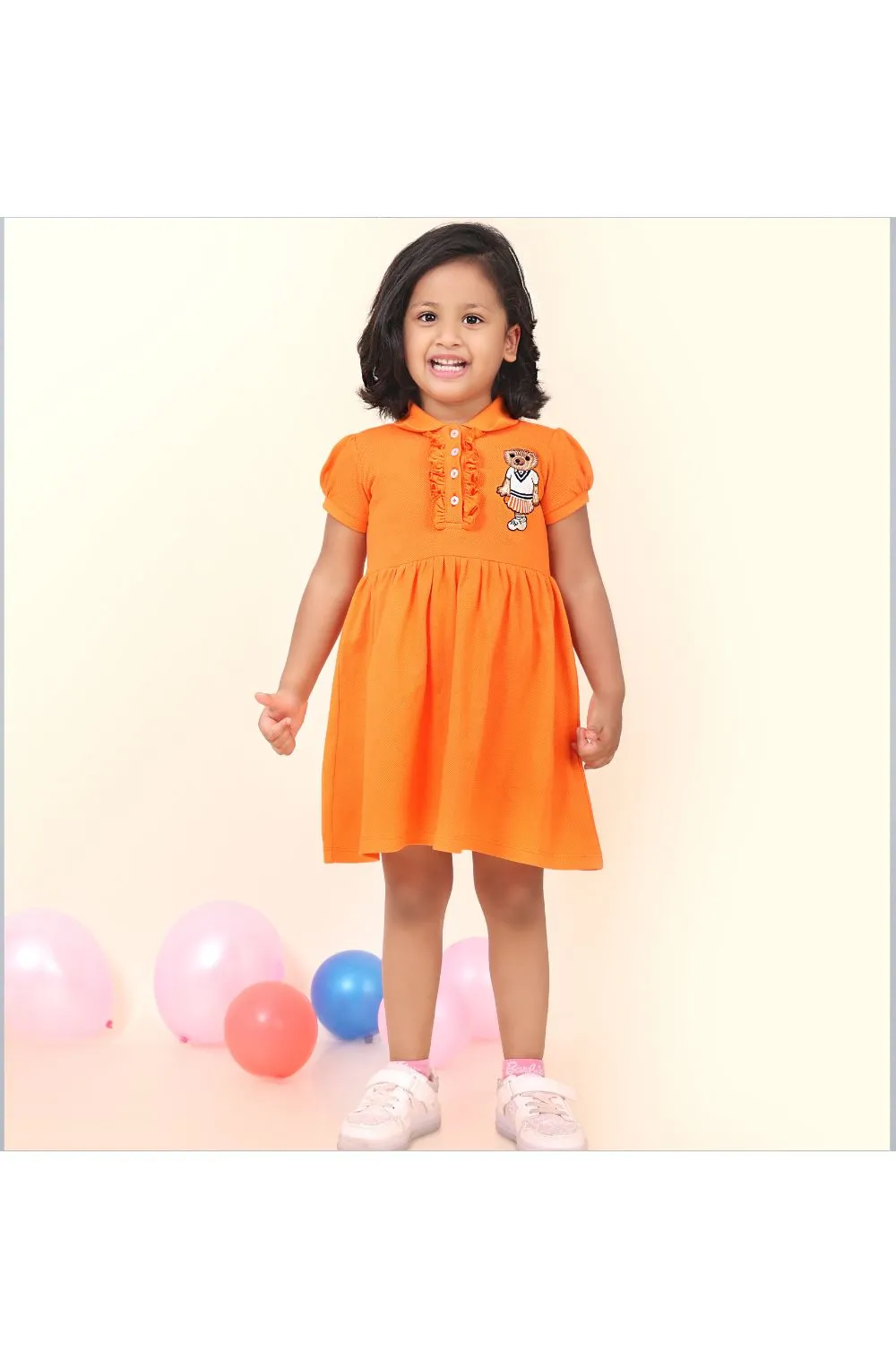 Orange Hand Embroidered Polo Bear dress