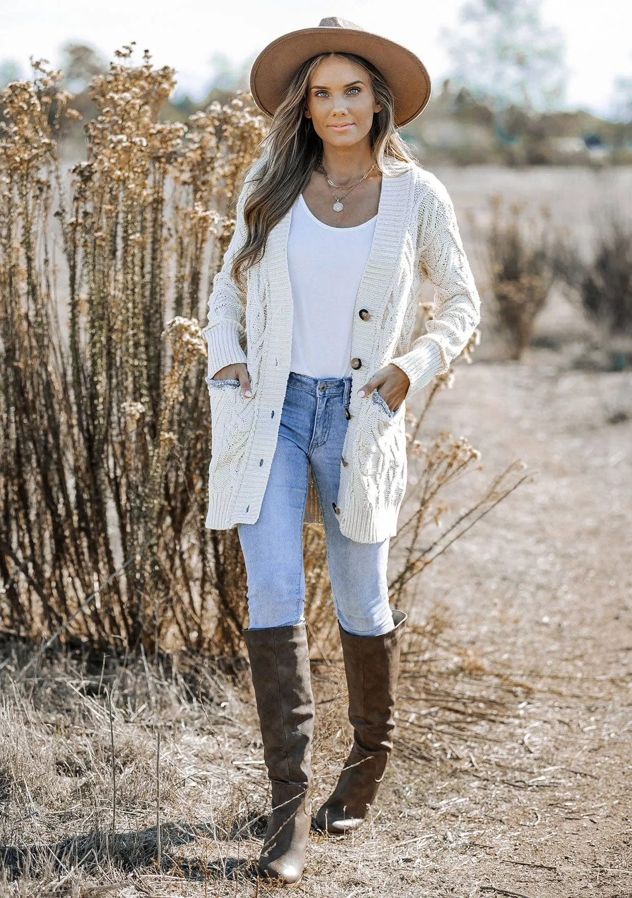 Oversized Button Front Cable Knit Cardigan