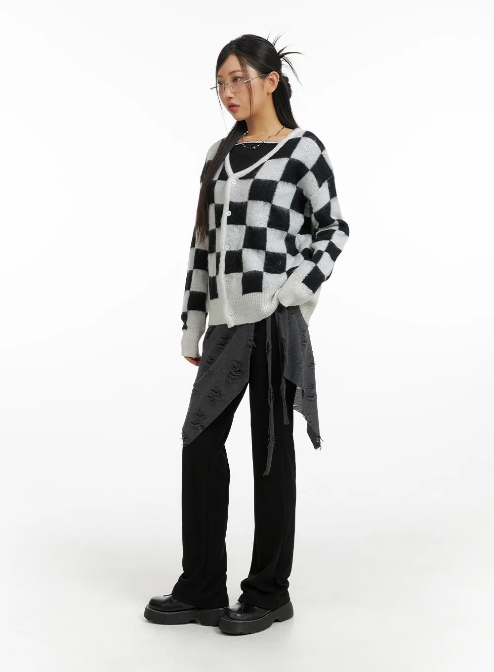 Oversized Checkered Cardigan CF427