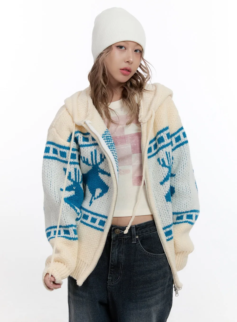 Oversized Nordic Print Hoodie CN422