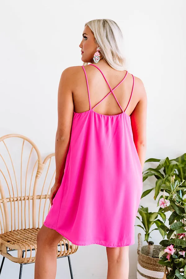 Palm Breeze Shift Dress In Hot Pink