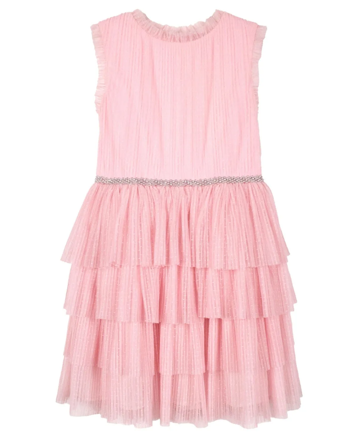 Pink & Violet Girls Allover Pleated Mesh Tiered Dress