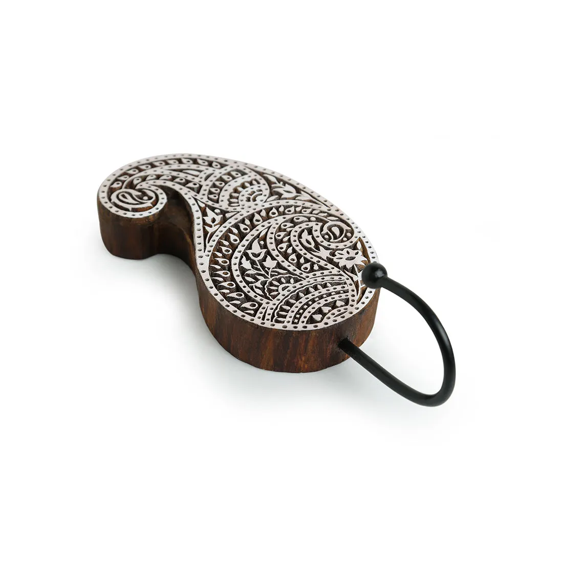 'Pleasant Paisley' Hand Carved Sheesham Wood Block Wall Hook & Towel Hanger