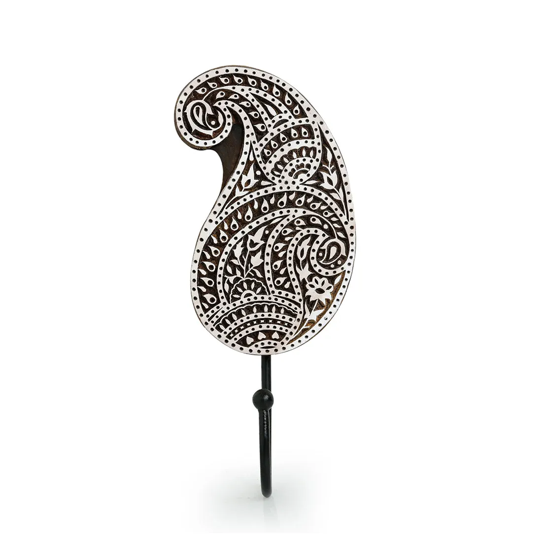 'Pleasant Paisley' Hand Carved Sheesham Wood Block Wall Hook & Towel Hanger