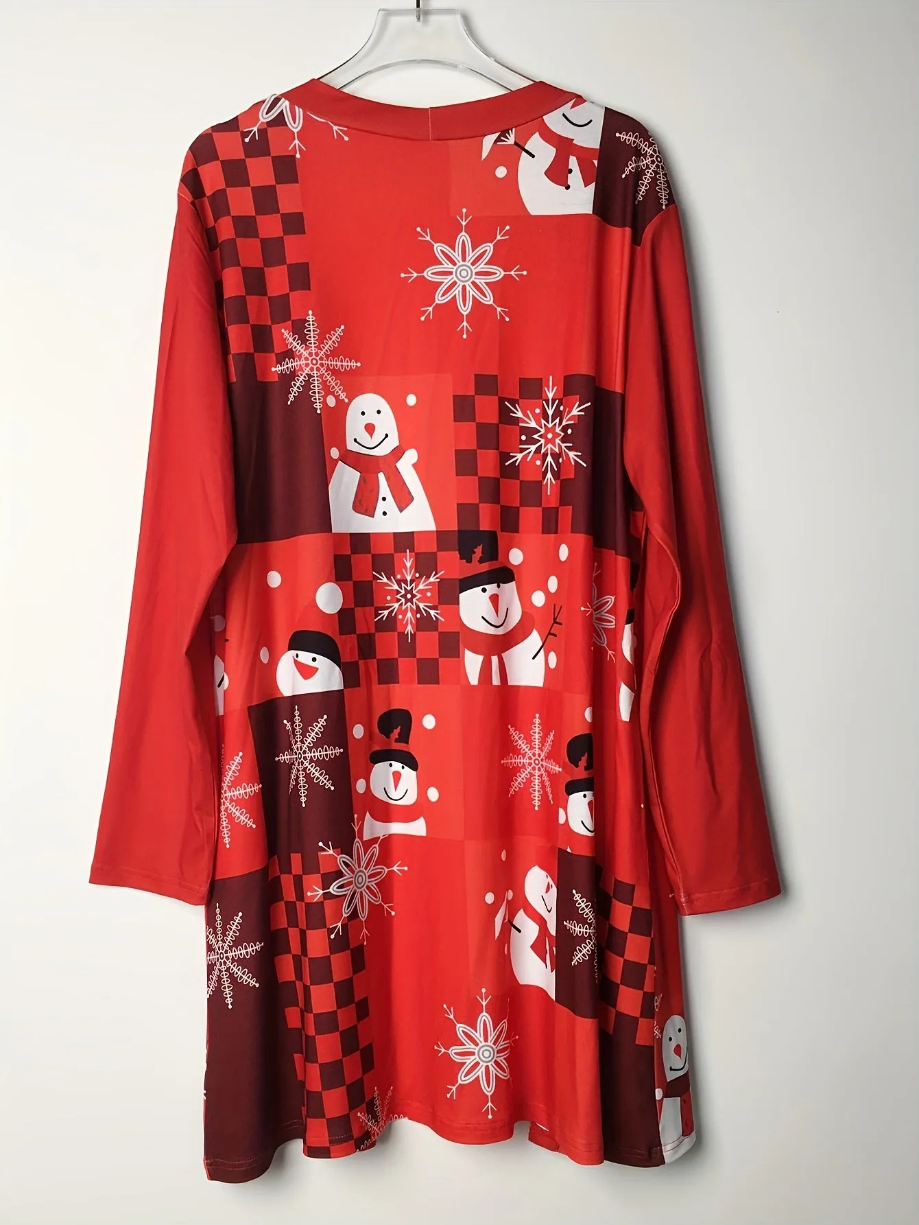 Plus Size Christmas Knit Open-Front Cardigan - Soft Polyester and Spandex Blend, Machine Washable, Elegant Style with Random Print for a Festive Look