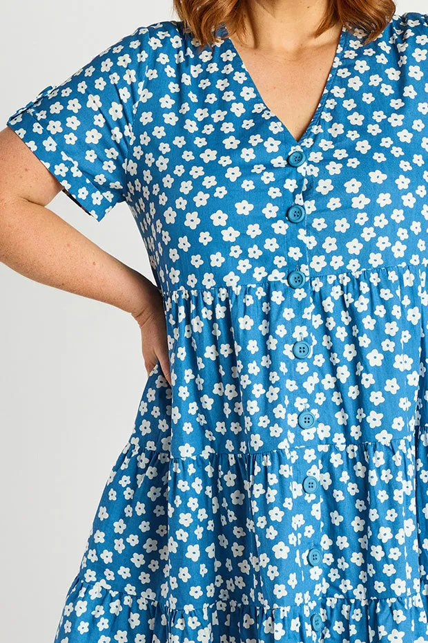 Popping Blue Sweet Daisy Dress