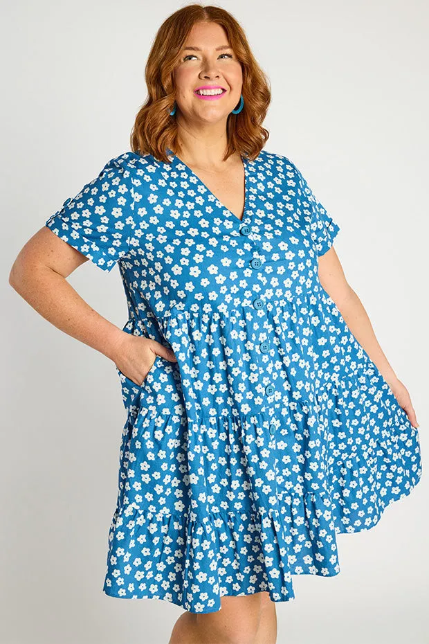 Popping Blue Sweet Daisy Dress