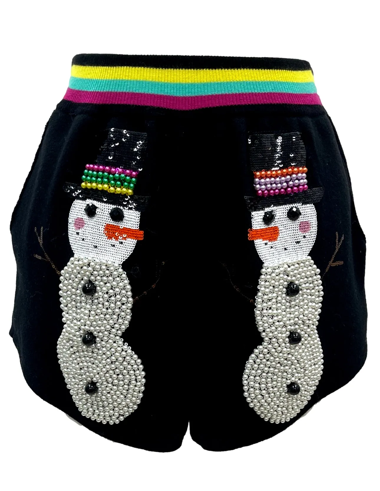 Queen Of Sparkles Black Pearl Snowman Knit Shorts