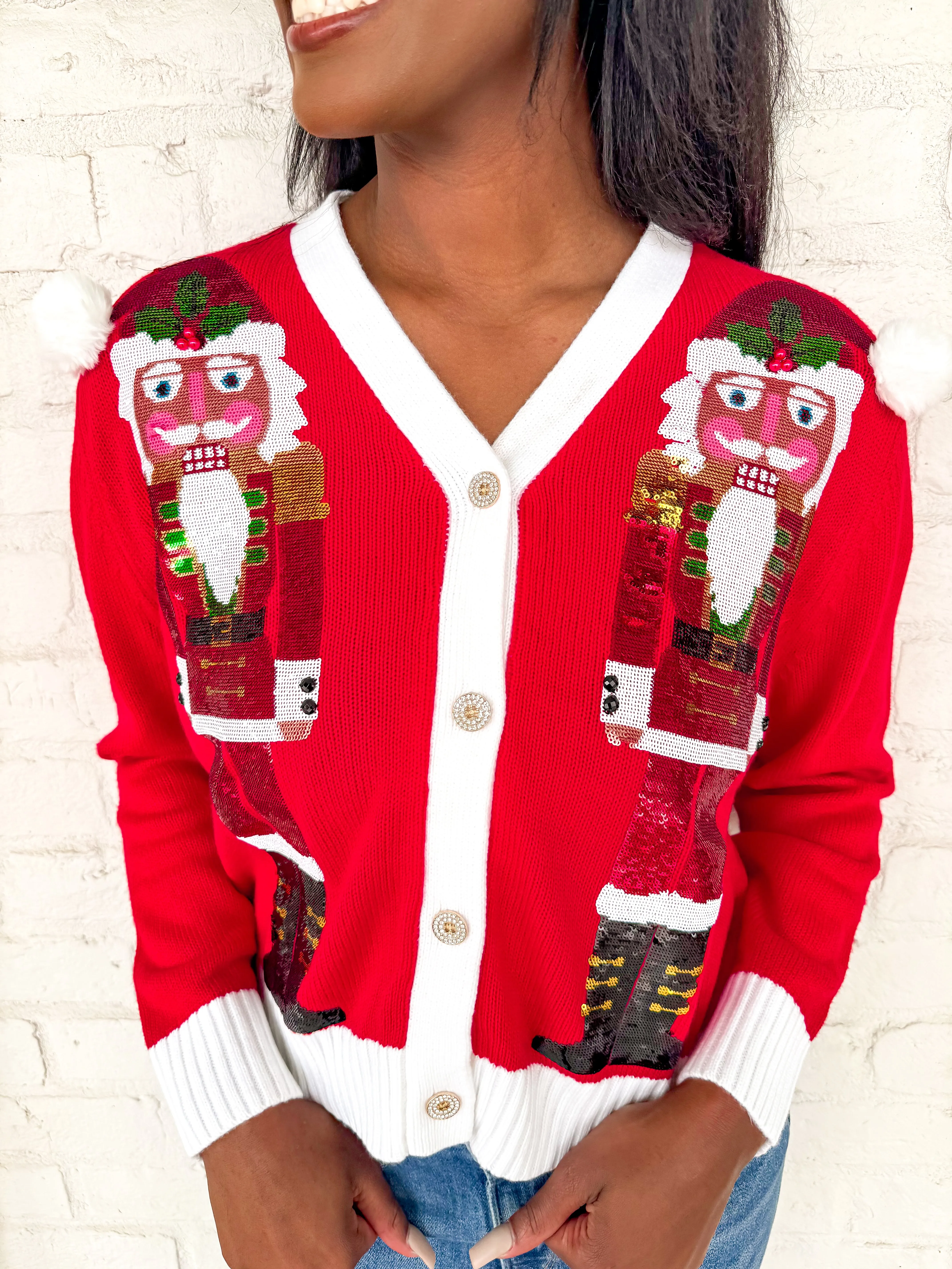 Queen Of Sparkles Red Santa Nutcracker Cardigan