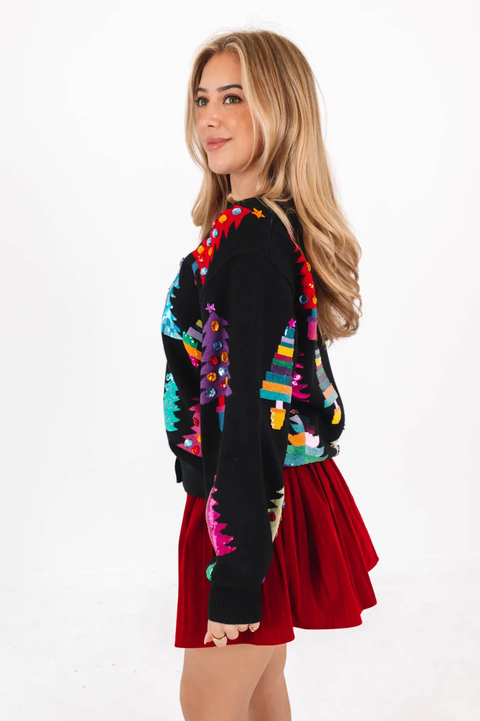 Queen Of Sparkles Tree Cardigan - Black