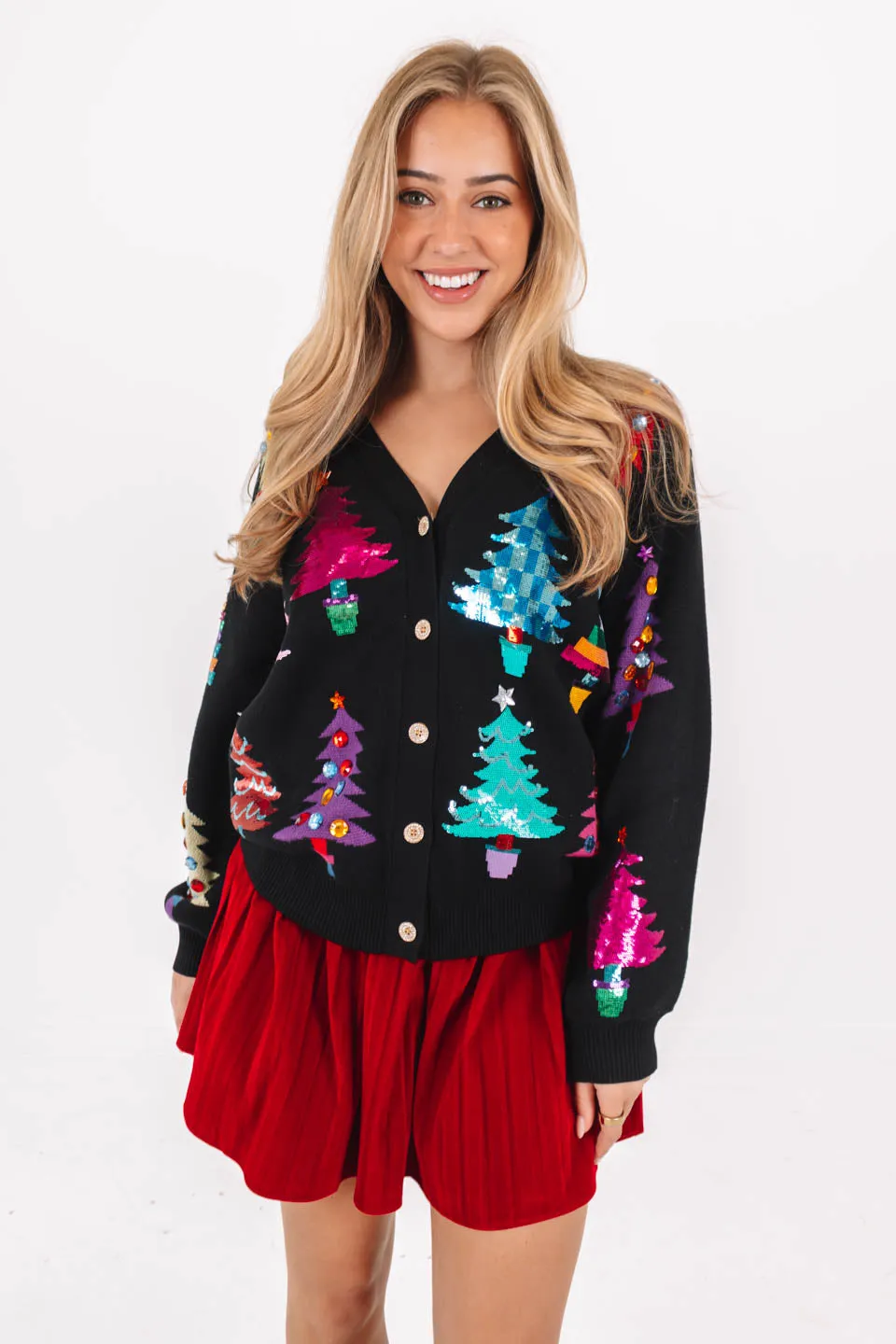 Queen Of Sparkles Tree Cardigan - Black