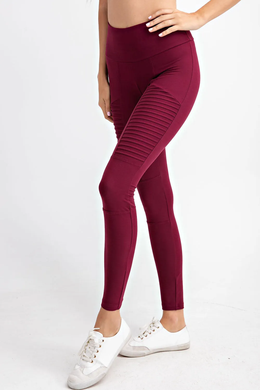 Rae Mode Full Length Moto Leggings (Mauve & Burgandy)