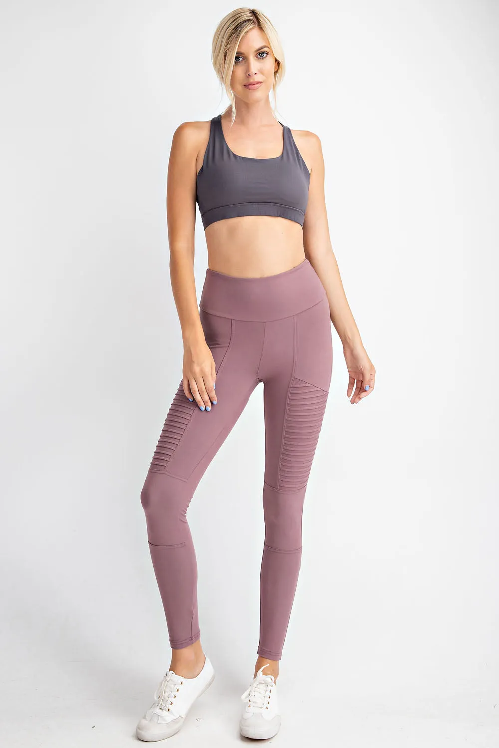 Rae Mode Full Length Moto Leggings (Mauve & Burgandy)