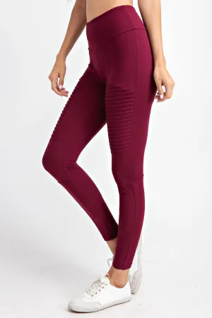 Rae Mode Full Length Moto Leggings (Mauve & Burgandy)