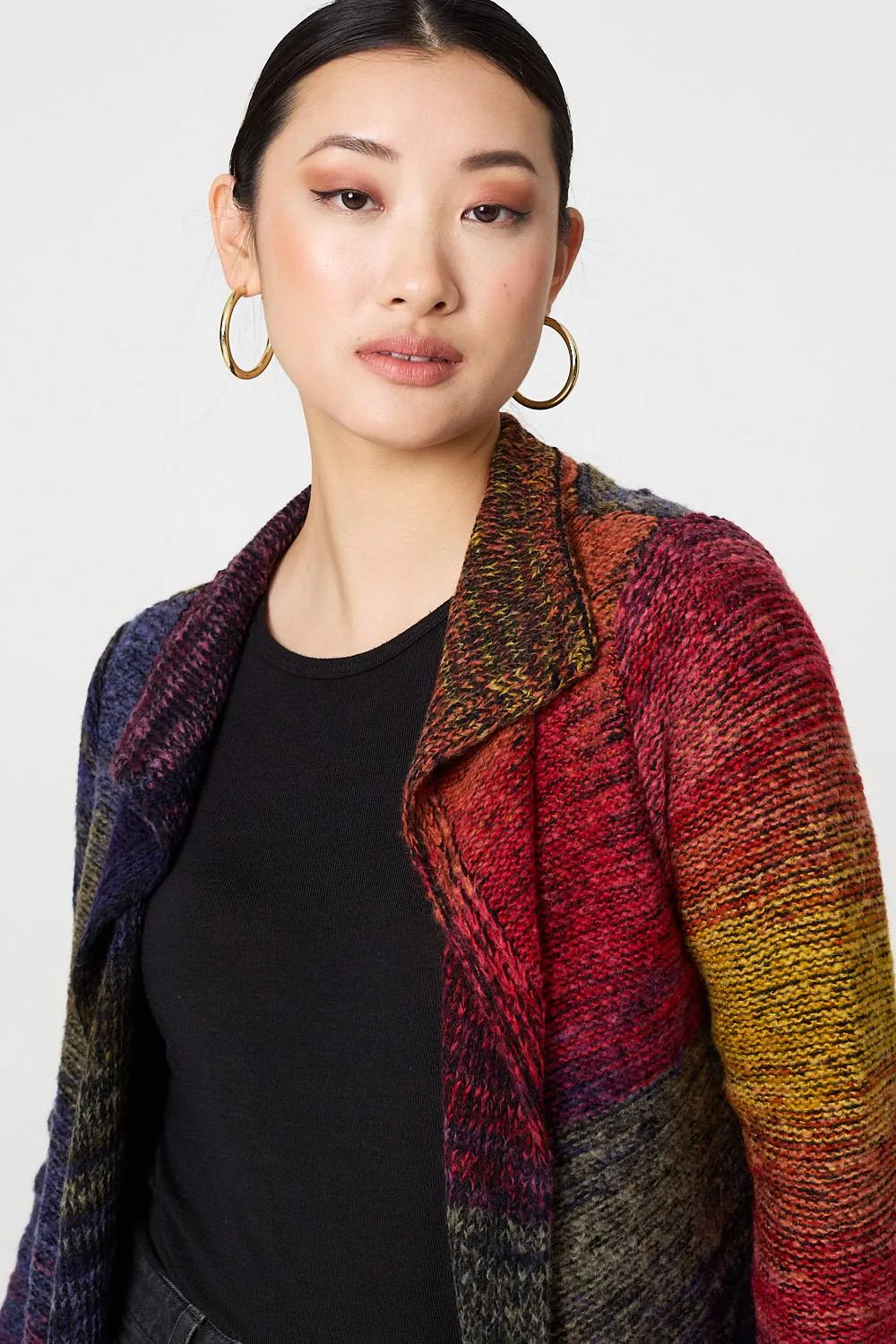 Rainbow Print Longline Knit Cardigan