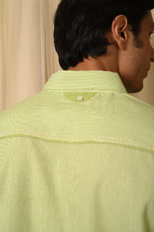 Rangsutra Baori Green Hand Embroidered Half Sleeve Shirt