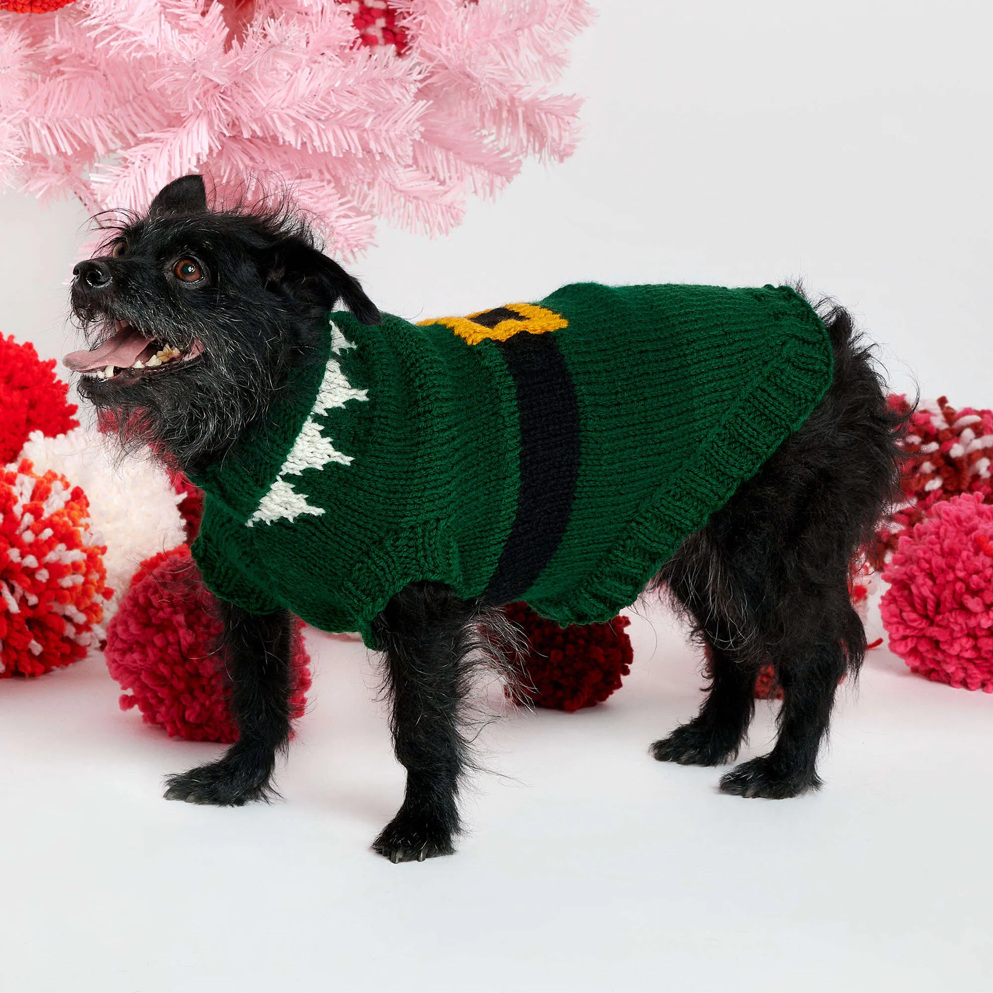 Red Heart Knit Elf Dog Coat