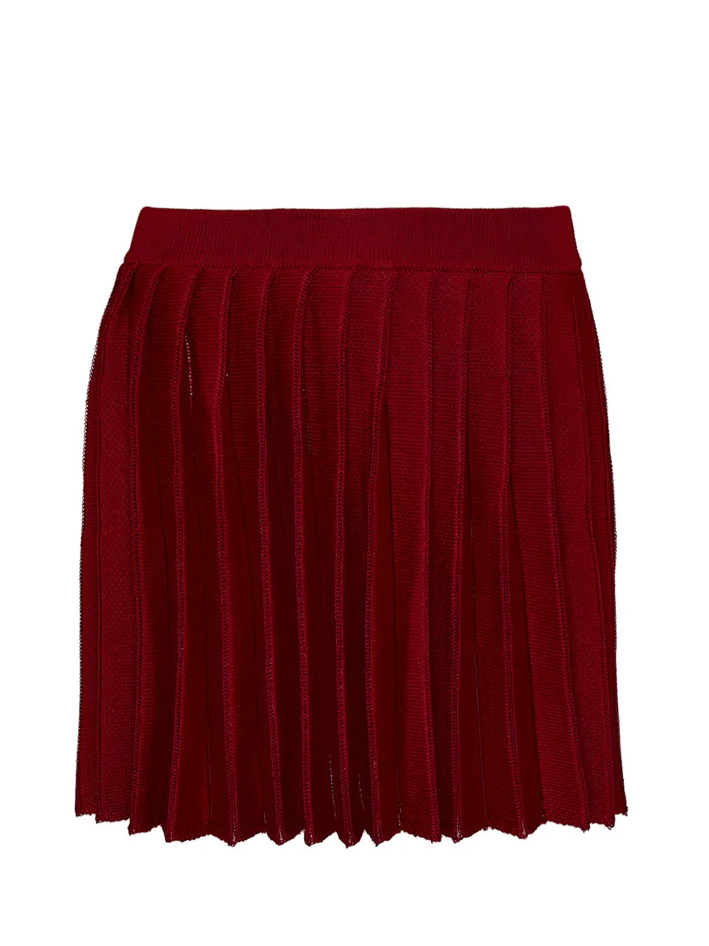 Red Pleated Knit Mini Skirt