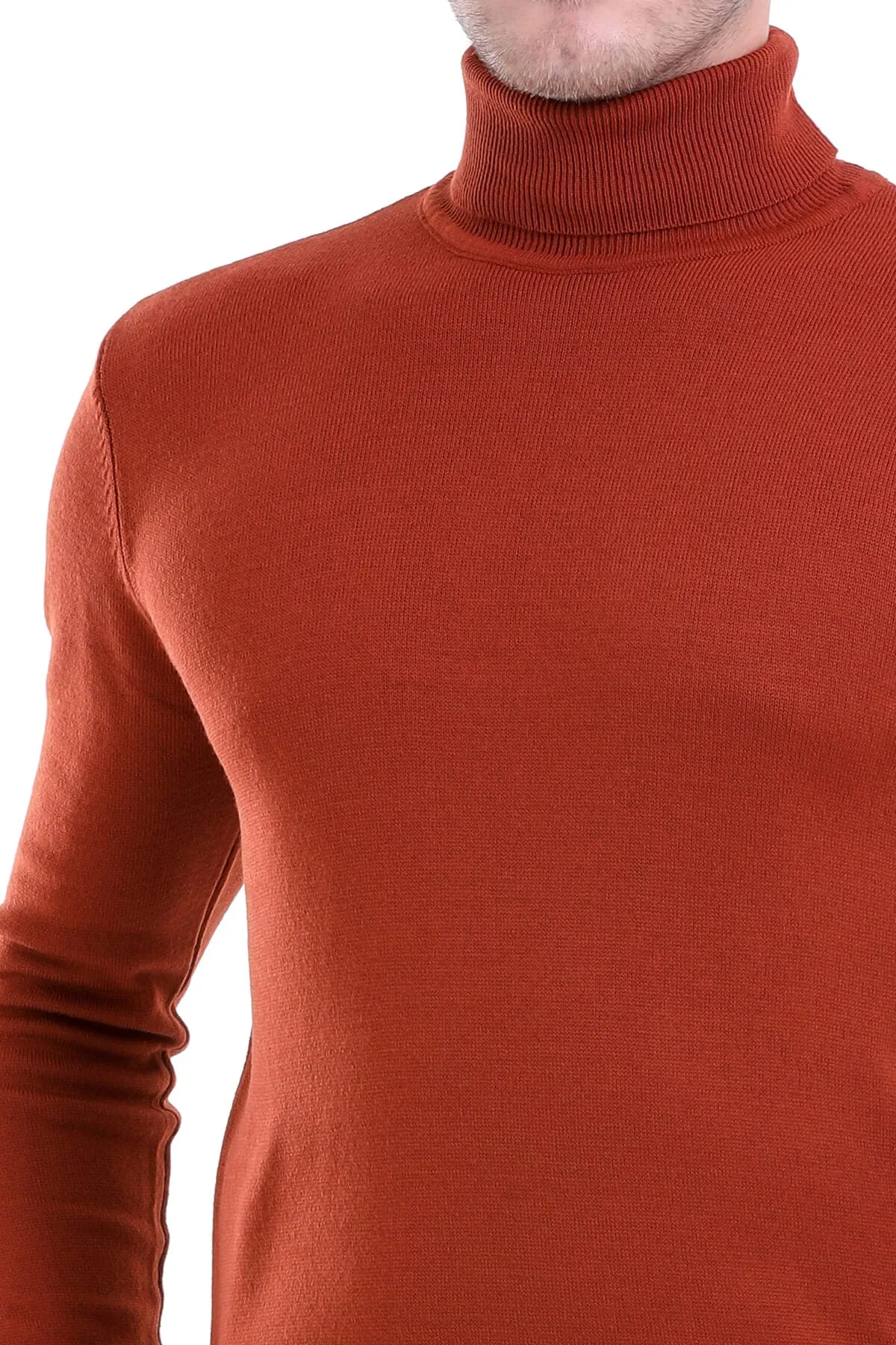 Regular Fit Basic Plain Brick Turtleneck Sweater