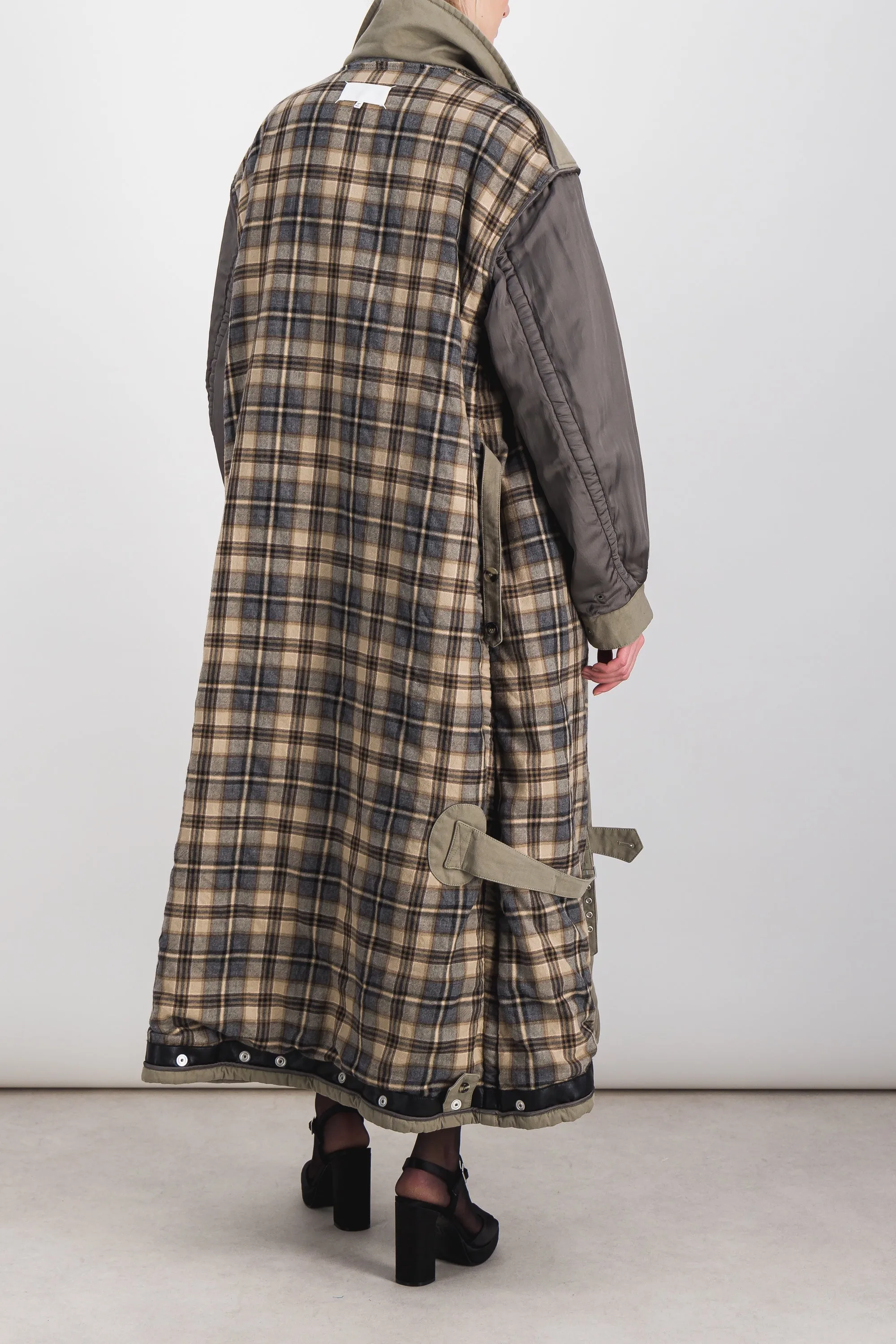 Reversible oversized cotton check trench coat