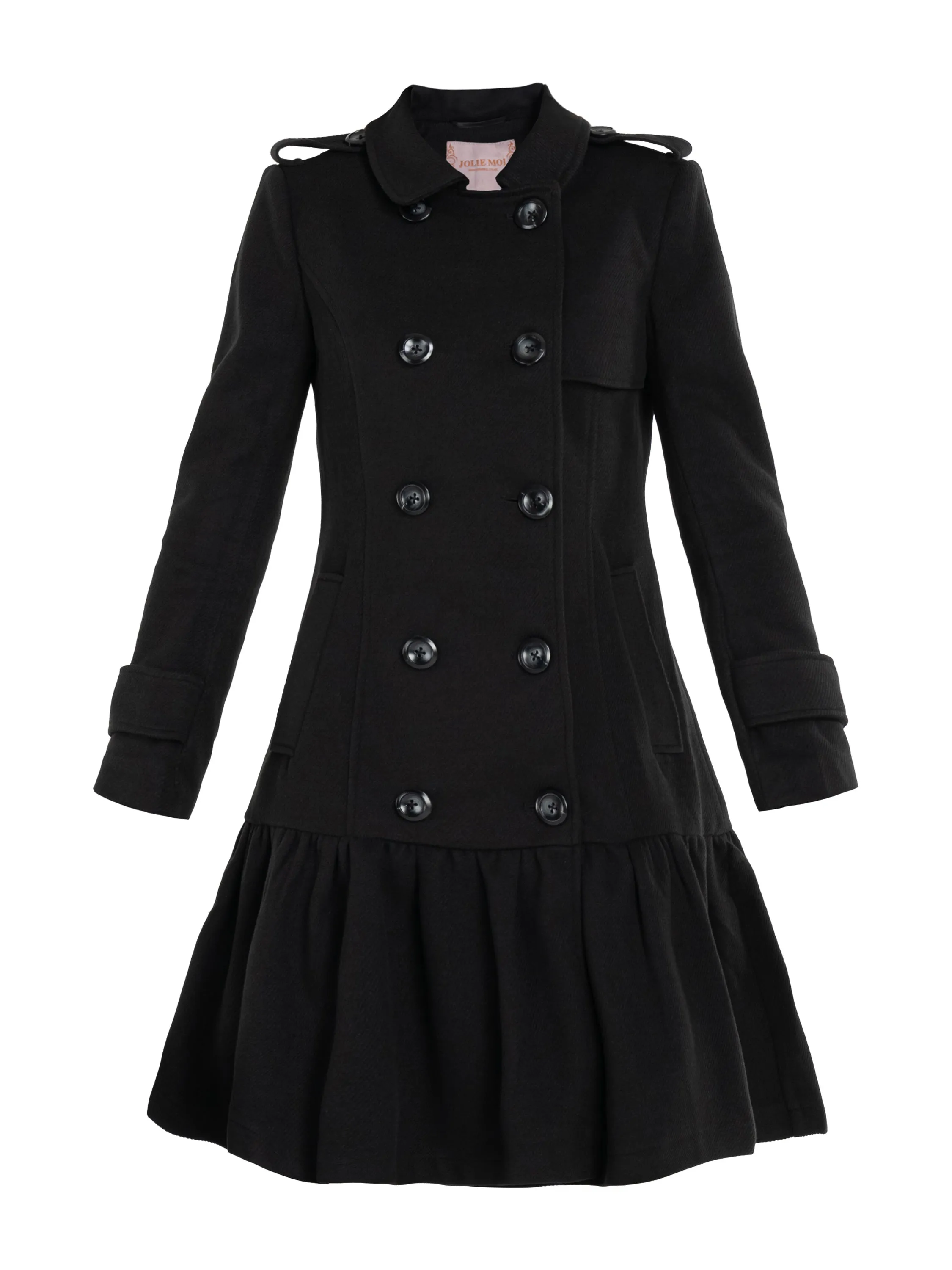 Ruffle Hem Trench Coat, Black