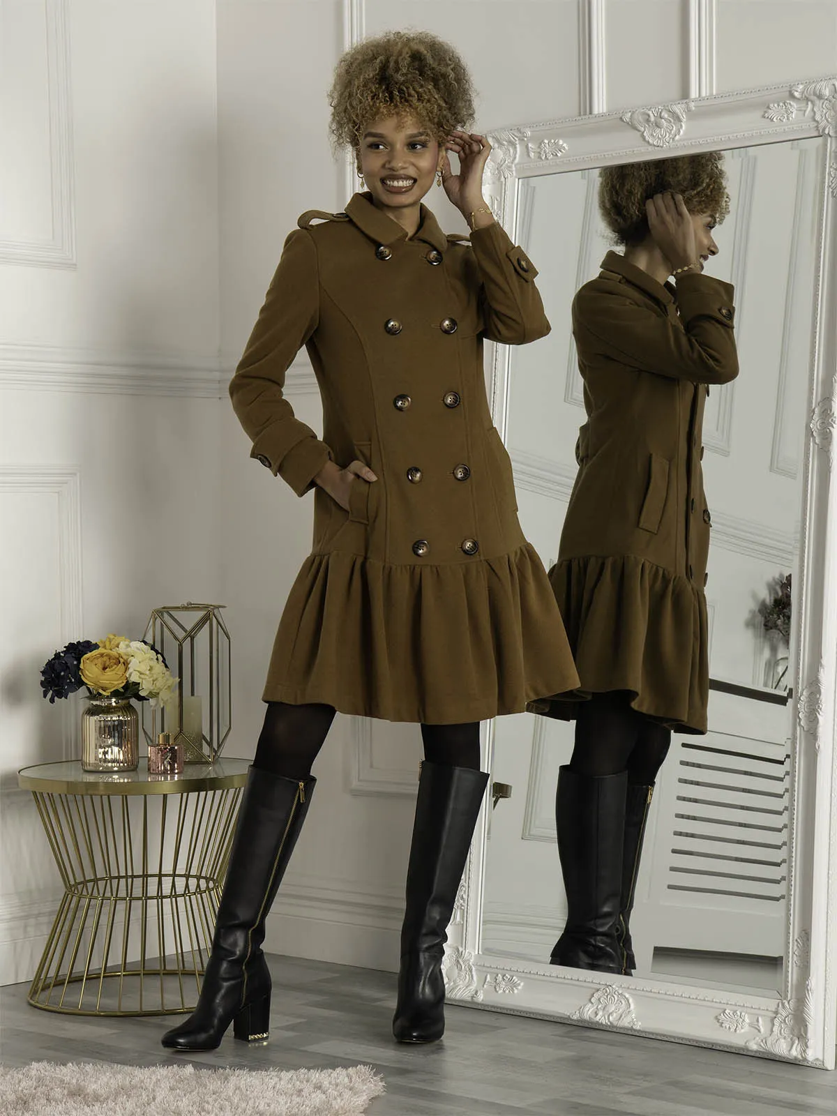 Ruffle Hem Trench Coat, Camel